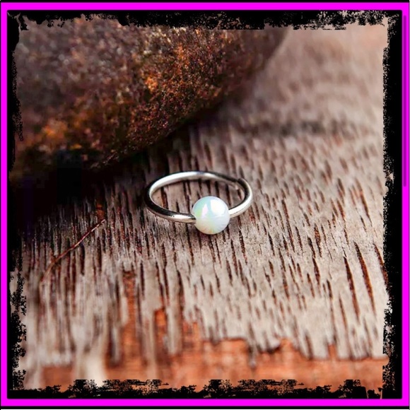 Retro Titanium Round Opal Bead Nose/ Lip Ring Hoop Body Piercing Jewelry - Picture 3 of 10